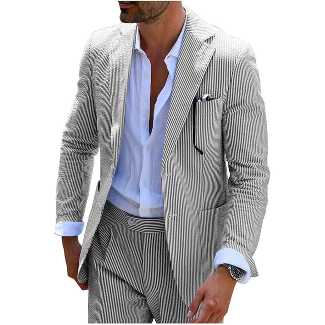 Men's Summer Striped Seersucker 2 Piece Suits