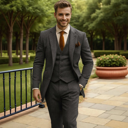 Sweetearing Tweed Suit Men's Breasted Vintage Classic Tuxedos