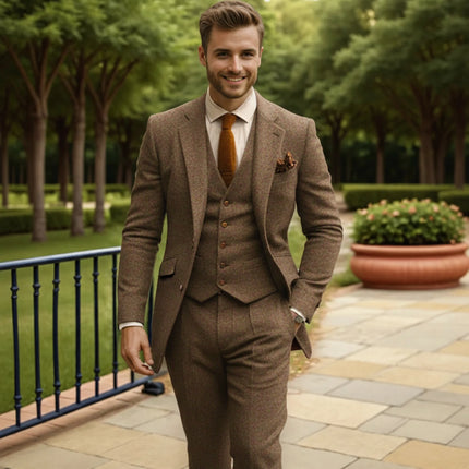 Sweetearing Tweed Suit Men's Breasted Vintage Classic Tuxedos