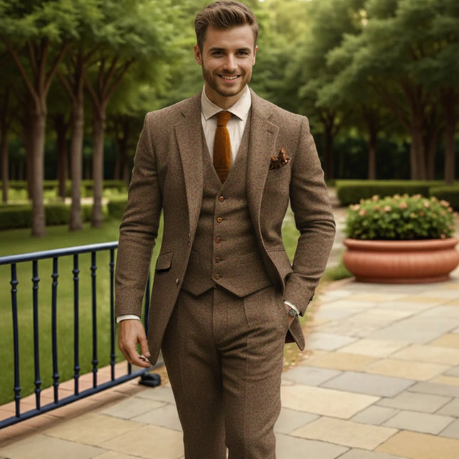 Sweetearing Tweed Suit Men's Breasted Vintage Classic Tuxedos