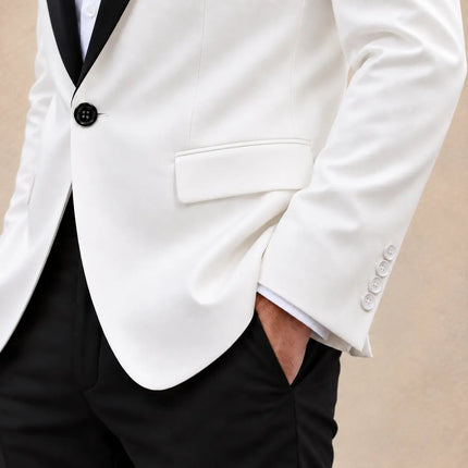 Men's White Suit 2 Piece Suit for Wedding Prom Party Formal Wear Sweetearing Black Collar Tuxedo