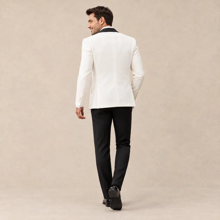 Sweetearing White Suit for Men 2 Piece Suit Tuxedo Black Peaked Collar Wedding Prom Formal Suit