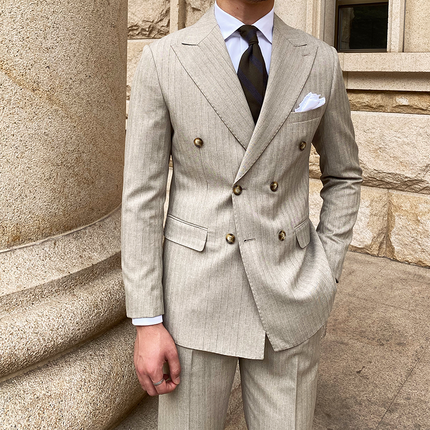 Formal Men's 2-Piece Solid Line Slim Pointed Lapel Men's Suit (Blazer + Pants)