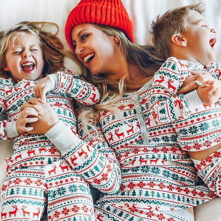 Reindeer and Snowflake Matching Family Christmas Pajamas with Dog Bandana