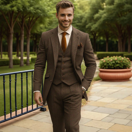 Sweetearing Tweed Suit Men's Breasted Vintage Classic Tuxedos