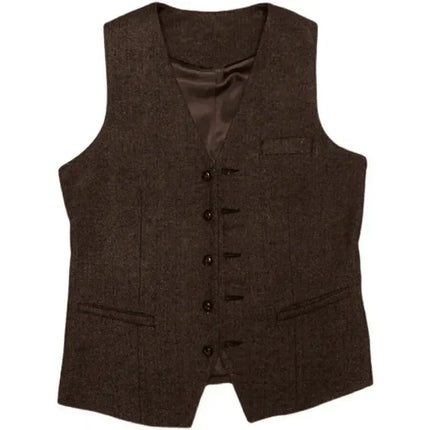 Mens 3 Piece Coffee Tweed Suits Wedding Vintage Classic Suit Tuxedos