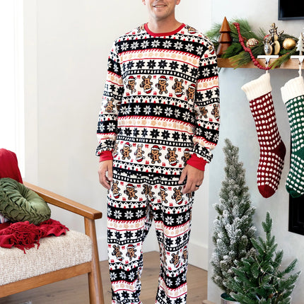 Christmas Matching Family Fleece Pajamas Set Gingerbread and Snowflake Print PJS with Christmas Socks Red