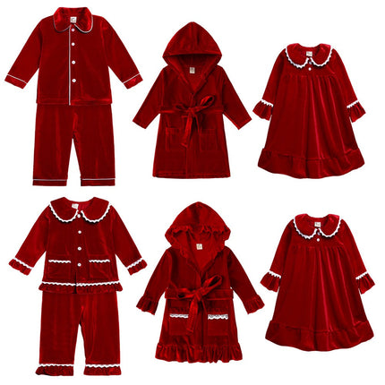 Matching Family Christmas Pajamas Red Velvet Sleepwear