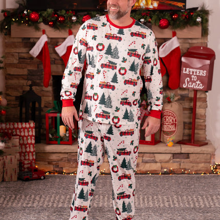 Matching Christmas Family Pajama with Allover Xmas Tree Car Print Long-sleeve Family Matching Pajamas