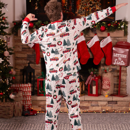 Matching Christmas Family Pajama with Allover Xmas Tree Car Print Long-sleeve Family Matching Pajamas