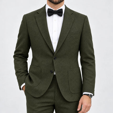 Sweetearing Men's Olive Green Textured Blazer – Two-Button Jacket for Weddings & Smart Casual Wear