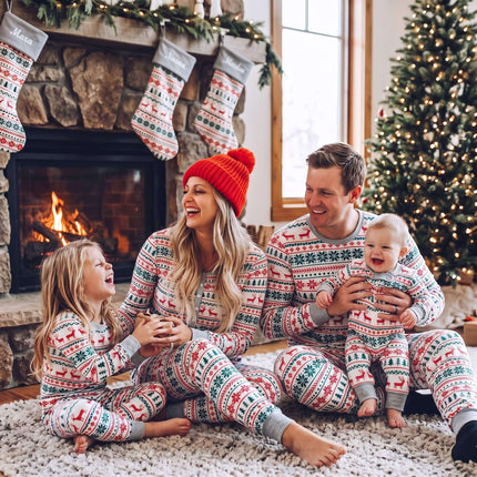 Reindeer and Snowflake Matching Family Christmas Pajamas with Dog Bandana