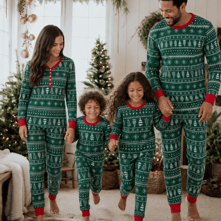 Green Tree and Snowflake Matching Family Christmas Pajamas-Dog clothes Included