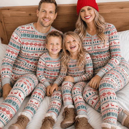 Reindeer and Snowflake Matching Family Christmas Pajamas with Dog Bandana