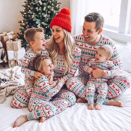 Reindeer and Snowflake Matching Family Christmas Pajamas with Dog Bandana