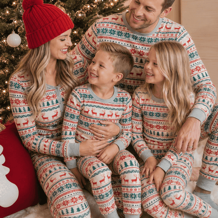 Reindeer and Snowflake Matching Family Christmas Pajamas with Dog Bandana