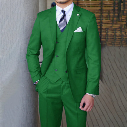 3 Piece Mens Suit Slim Fit Solid Peak Lapel Suit – sweetearing
