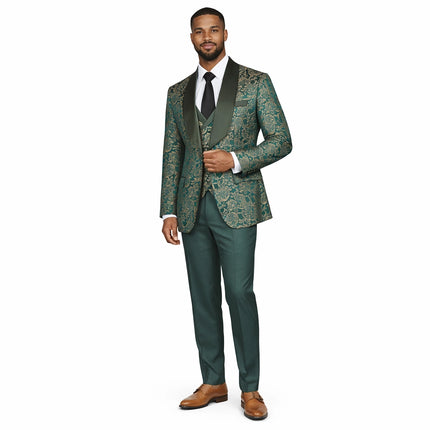 3-Piece Suit Men's Vintage Gold Damask Jacquard Suit for Prom Party Wedding