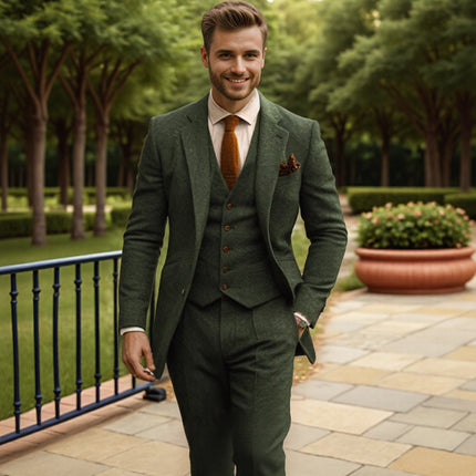 Sweetearing Tweed Suit Men's Breasted Vintage Classic Tuxedos