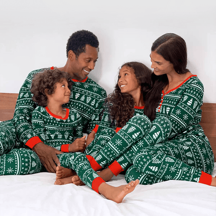 Green Tree and Snowflake Matching Family Christmas Pajamas-Dog clothes Included