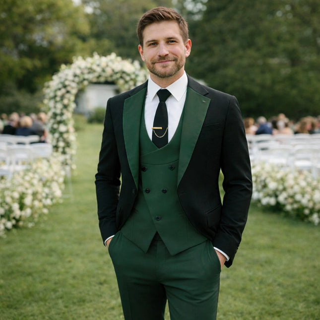 Men's 3 Pieces Suits One Button Contrast Tuxedos for Wedding Party Event