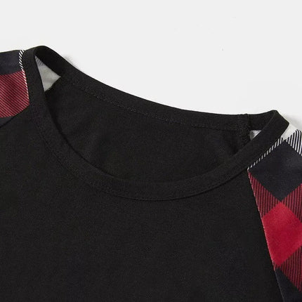 Red and Gray Plaid Christmas Pajamas Set with Snowman & Christmas Tree Print