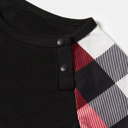 Red and Gray Plaid Christmas Pajamas Set with Snowman & Christmas Tree Print