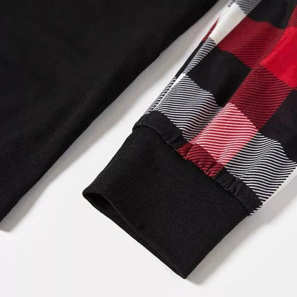 Red and Gray Plaid Christmas Pajamas Set with Snowman & Christmas Tree Print