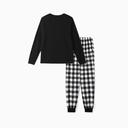 "2025 Family Christmas" Letter Print Black Long Sleeve Top with Black And White Plaid Pants Family Matching Pajamas