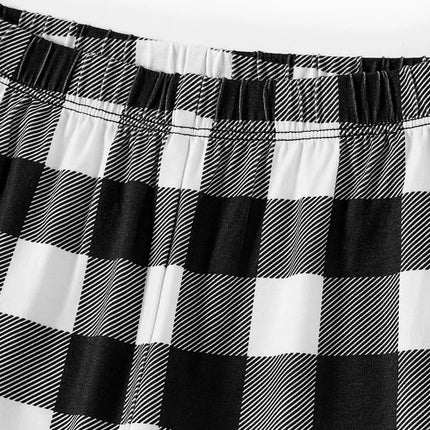 "2025 Family Christmas" Letter Print Black Long Sleeve Top with Black And White Plaid Pants Family Matching Pajamas
