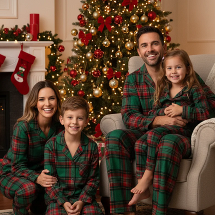 Holiday Family Green Plaid Christmas Pajamas Set