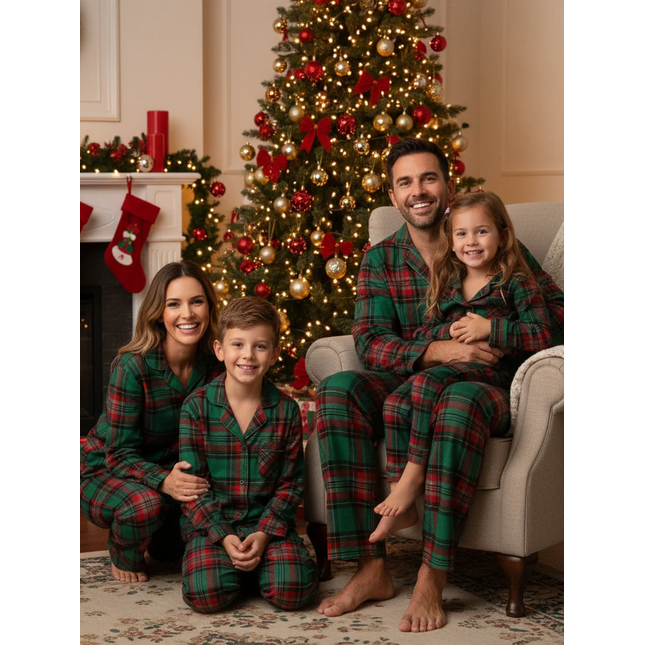 Holiday Family Green Plaid Christmas Pajamas Set