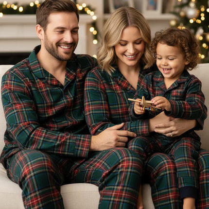 Family Christmas Plaid Button-Front Pajamas Sets