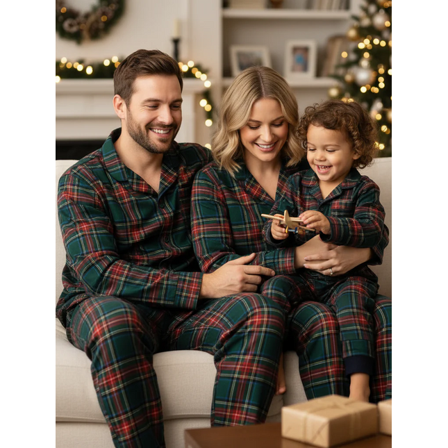 Family Christmas Plaid Button-Front Pajamas Sets