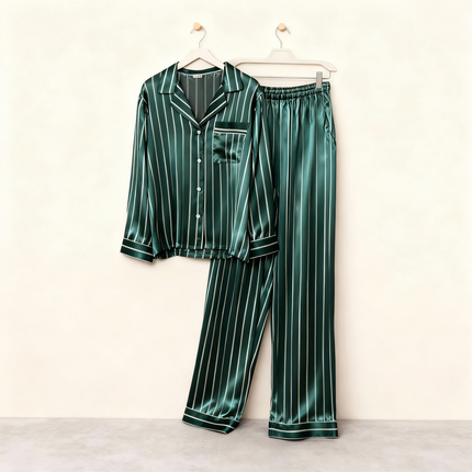 Elegant Satin Green Pajama Set for Couple