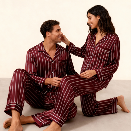 Elegant Satin Green Pajama Set for Couple