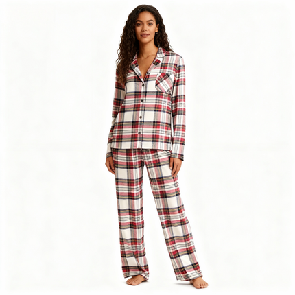 Christmas Pajamas Set Holiday Family Red Plaid Button-Front Pajamas
