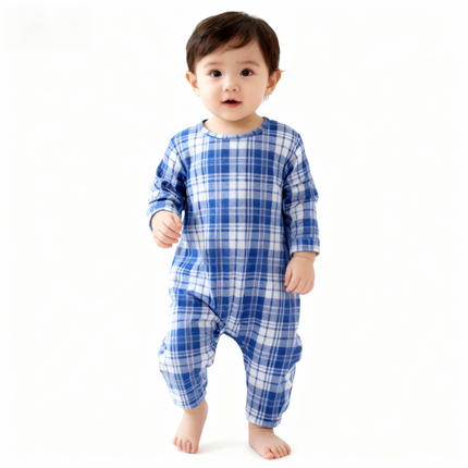Matching Family Sleepwear Blue White Plaid Christmas Pajamas Set