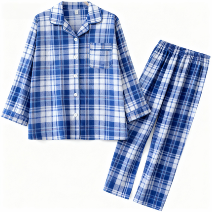 Matching Family Sleepwear Blue White Plaid Christmas Pajamas Set