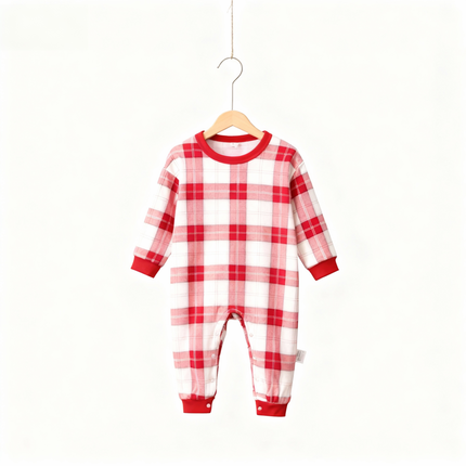 Matching Family Sleepwear Red White Plaid Christmas Pajamas Set