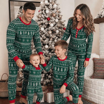 Green Tree and Snowflake Matching Family Christmas Pajamas-Dog clothes Included