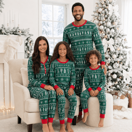 Green Tree and Snowflake Matching Family Christmas Pajamas-Dog clothes Included