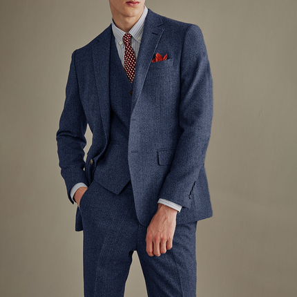3 Pieces Herringbone Tweed Suit - Fashion 3-Piece Mens Suit with Herringbone Notch Lapel for Wedding