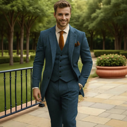 Sweetearing Tweed Suit Men's Breasted Vintage Classic Tuxedos