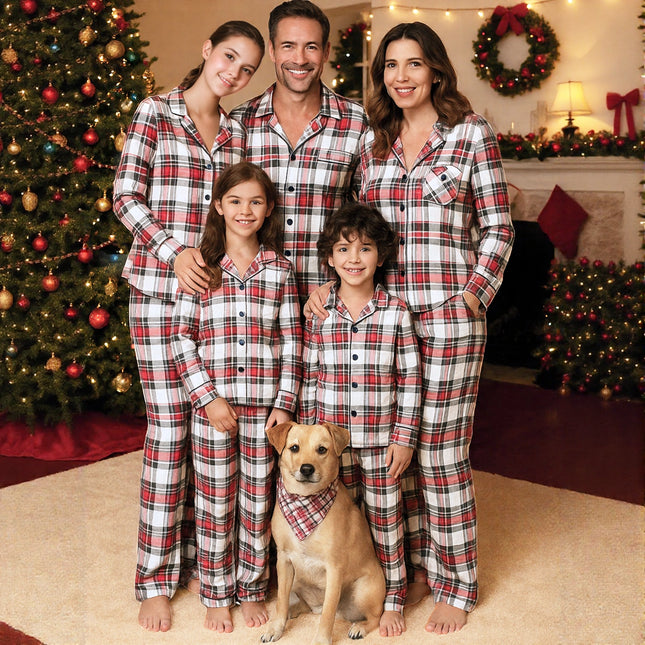 Christmas Pajamas Set Holiday Family Red Plaid Button-Front Pajamas