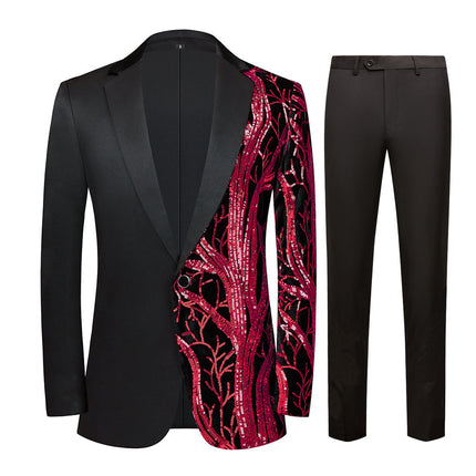 Men's 2-Pieces Branch Embroidered Sequin Jacket and Pants
