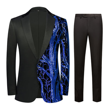 Men's 2-Pieces Branch Embroidered Sequin Jacket and Pants
