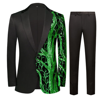 Men's 2-Pieces Branch Embroidered Sequin Jacket and Pants
