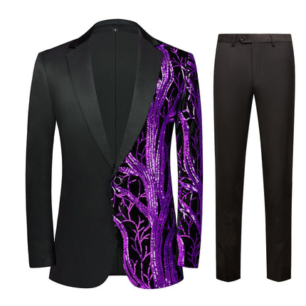 Men's 2-Pieces Branch Embroidered Sequin Jacket and Pants