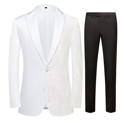 Men's 2-Pieces Branch Embroidered Sequin Jacket and Pants